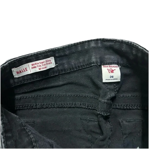 Women’s True Religion Halle Mid Rise Super Skinny Black Jeans Size 26 - Picture 4 of 4